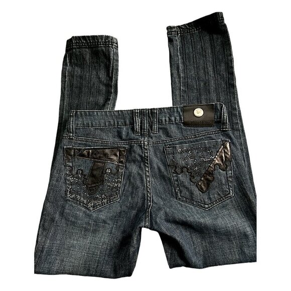 Antik Denim Embroidered Embellished Straight Leg Low Rise Dark Wash Jeans Sz 28 - Picture 2 of 16